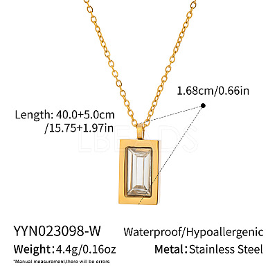304 Stainless Steel Pave Cubic Zirconia Rectangle Pendant Necklaces for Women PO5474-3-1