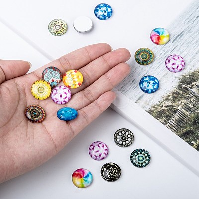 Mosaic Printed Glass Half Round/Dome Cabochons X-GGLA-N004-16mm-G-1