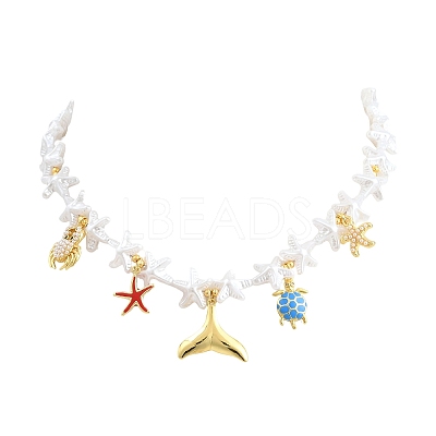 Ocean Brass Pave Cubic Zirconia and Enamel Sea Animals Pendant Necklaces KK-CBA4547-03C-G-1