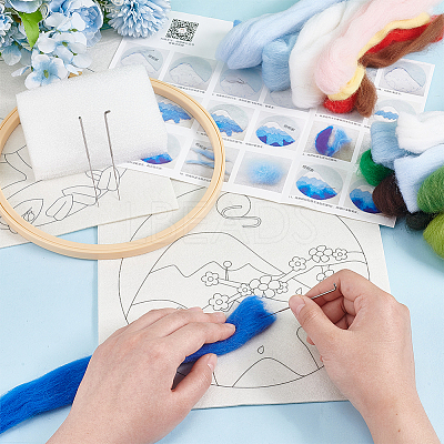 Mountain Scenery Hanging Painting Needle Felting Kit for Beginners DIY-WH0568-20-1