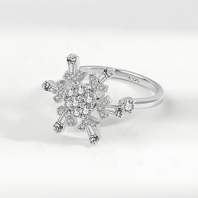 Snowflake 925 Sterling Silver Micro Pave Clear Cubic Zirconia Cuff Spinner Rings WG86A07-01-1