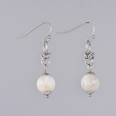 Natural White Moonstone Dangle Earrings EJEW-JE03934-05-1