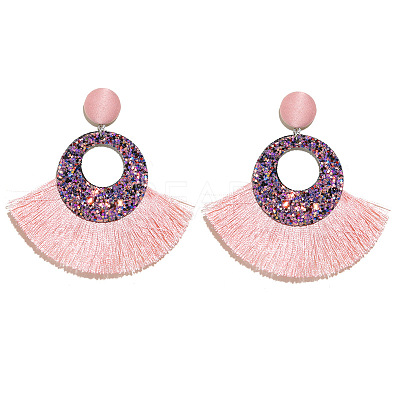 Bohemian Style Acrylic & Polyester Fan Tassel Stud Earrings FS-WGB5BEF-03-1