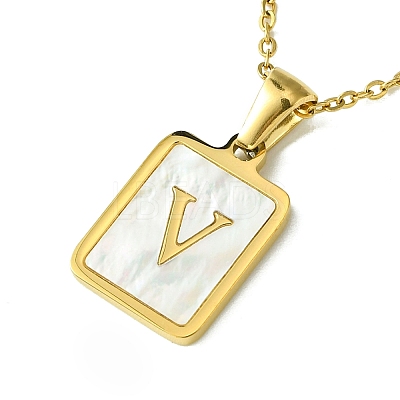 Ion Plating(IP) Rectangle with Initial Letter 304 Stainless Steel Pendant Necklace NJEW-R265-04G-V-1