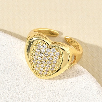 Brass Micro Pave Cubic Zirconia Cuff Open Rings for Women CU-CBA760A-13C-G-1