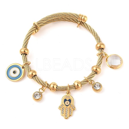 Adjustable 304 Stainless Steel Charm Bangles BJEW-F326-03G-1
