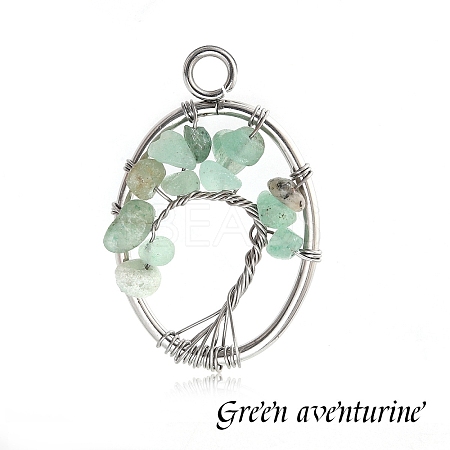 Stainless Steel Wired Natural Green Aventurine Pendants PW-WGF707B-08-1