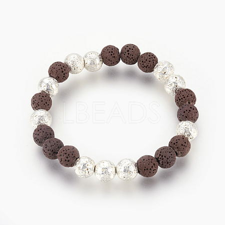 Natural Electroplated and Dyed Lava Rock Beaded Stretch Bracelets BJEW-P233-H09-1