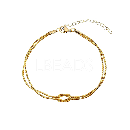 304 Stainless Steel 2-Strand Handmade Knot Snake Chain Bracelets for Couples BU0455-3-1