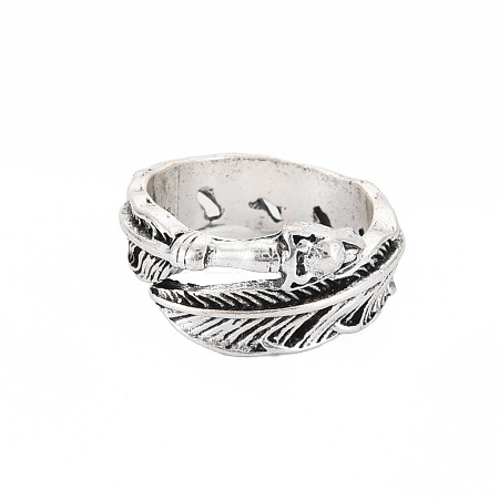 Feather Wrap Alloy Open Cuff Ring for Women RJEW-N029-101-1
