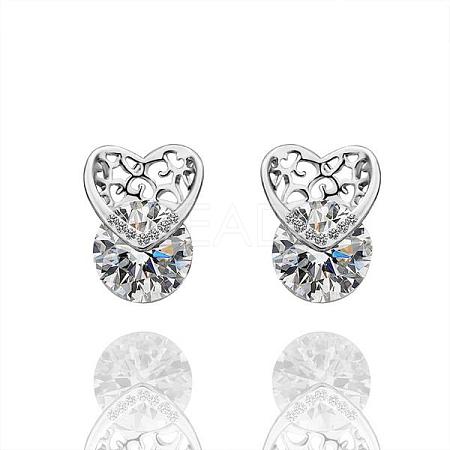 Heart Real Platinum Plated Eco-Friendly Tin Alloy Cubic Zirconia Stud Earrings EJEW-BB13459-1