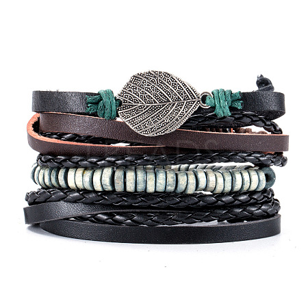 Cowhide & Imitation Leather Cord Knitted Multi-strand Bracelets WG31D03-11-1