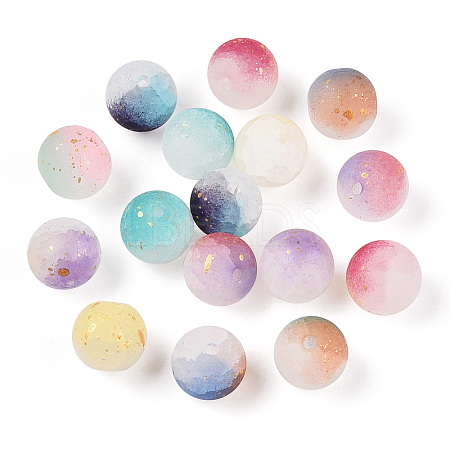 Frosted Baking Paint Crackle Glass Beads with Glitter Powder X1-DGLA-T004-8mm-01A-1
