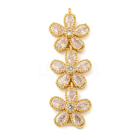 Brass Pave Clear Cubic Zirconia Three Flower Links Connector Charms KK-P277-51G-1