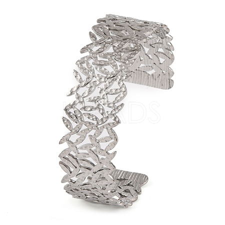 Non-Tarnish 304 Stainless Steel Hollow Leaf Open Cuff Bangles for Women LS-BJEW-K241-03D-P-1