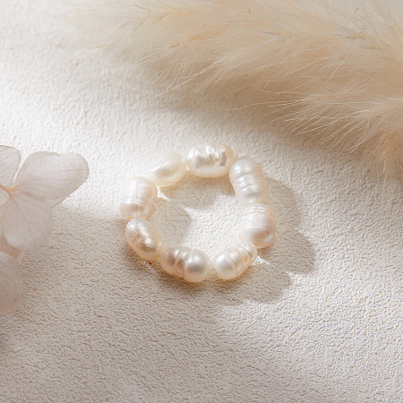 Natural Freshwater Pearl with Glass Beaded Stretch Finger Rings WGD00E3-06-1