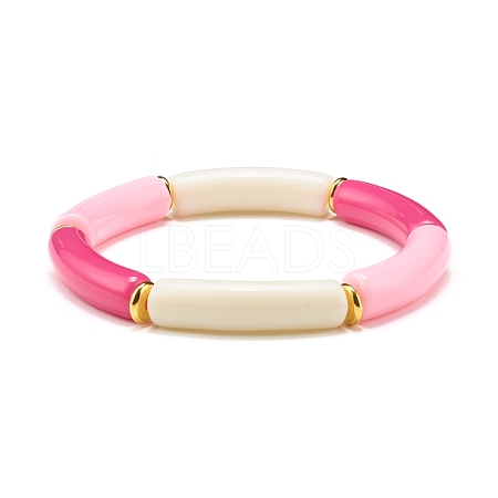 Curved Tube Opaque Acrylic Beads Stretch Bracelet for Teen Girl Women BJEW-JB06940-05-1
