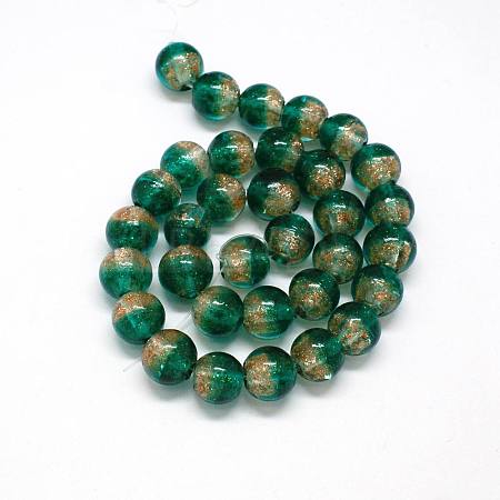 Handmade Two Tone Gold Sand Lampwork Round Beads Strands X-LAMP-O007-01F-1