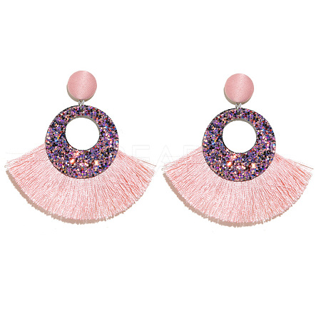 Bohemian Style Acrylic & Polyester Fan Tassel Stud Earrings FS-WGB5BEF-03-1