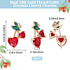 8Pcs Brass Dark Red & Green Cubic Zirconia Pendants ZIRC-BBC0001-98-2