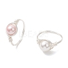 2Pcs Copper Wire Wrapped Shell Pearl Round Bead Finger Rings RJEW-JR00973-2