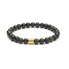 Natural Serpentine/Green Lace Stone Round Beaded Stretch Bracelet with Column Synthetic Hematite for Women BJEW-JB07575-01-1