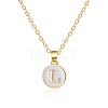 Alloy White Enamel Flat Round with Letter Pendant Necklaces FS-WG63565-12-1