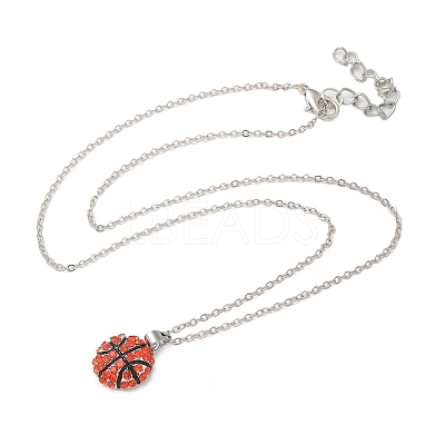 Zinc Alloy Hyacinth Rhinestone Sport Ball Pendant Cable Chain Necklaces LS-NJEW-U024-01P-03-1