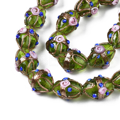 Handmade Gold Sand Lampwork Beads Strands LAMP-N021-40F-1