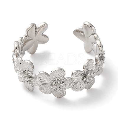 Rack Plating Brass Flower Open Cuff Rings for Women RJEW-S242-01P-A-1