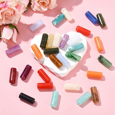 30Pcs 3 Colors Column Imitation Gemstone Acrylic Beads OACR-YW0002-52A-1