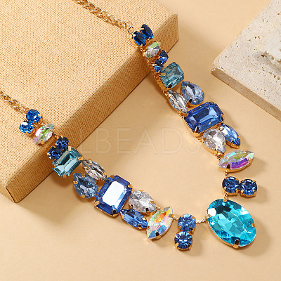 European Vintage Style Alloy Rhinestone Geometric Oval Bib Necklaces for Women FX7886-6-1