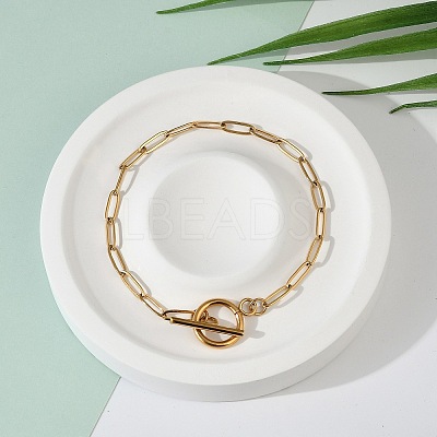 Ion Plating(IP) 304 Stainless Steel Paperclip Chain Bracelets BJEW-O186-02G-1