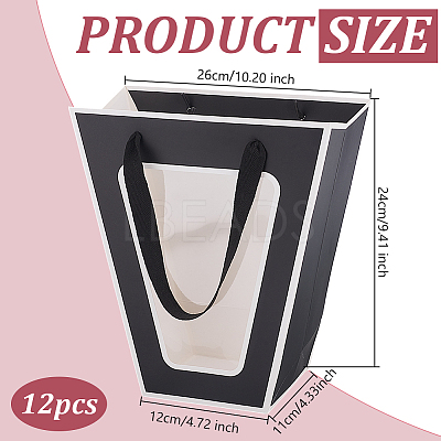 Trapezoid Paper Flower Gift Tote Bags with Plastic Visible Window ABAG-WH0045-25B-1