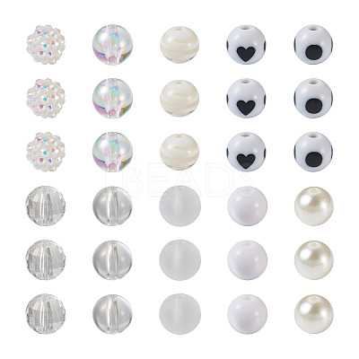 160Pcs 10 Style ABS Plastic Imitation Pearl Beads & Transparent & Opaque Acrylic Beads FIND-SW0001-31-1