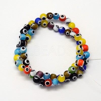 Handmade Evil Eye Lampwork Round Bead Strands X-LAMP-L055-6mm-12-1