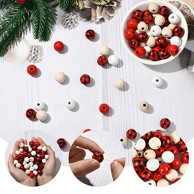 200Pcs 4 Colors Painted Natural Wood Beads WOOD-SP0001-65-1