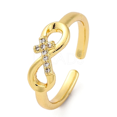 Brass Micro Pave Clear Cubic Zirconia Cuff Finger Rings RJEW-G337-23G-1