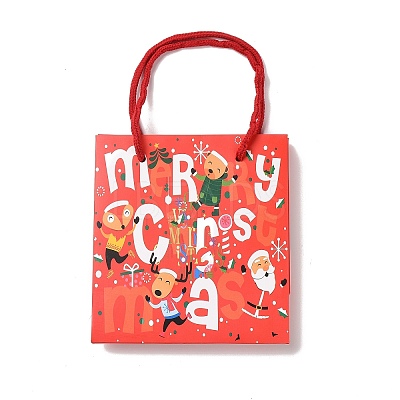 Christmas Santa Claus Print Paper Gift Bags with Nylon Cord Handle CARB-K003-01C-01-1