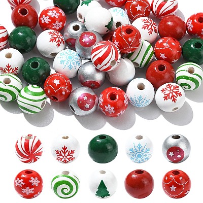 40Pcs 10 Styles Painted Natural Wood European Beads WOOD-YW0001-24-1