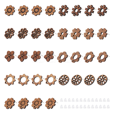 36Pcs 9 Style Walnut Wood Stud Earring Findings MAK-UN0001-43-1