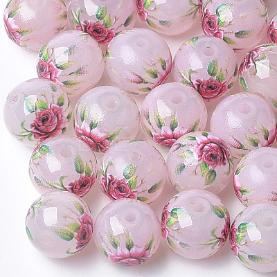 Printed & Spray Painted Imitation Jade Glass Beads X-GLAA-S047-05B-02-1