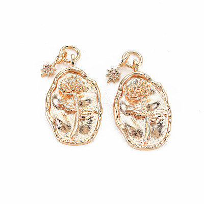 Brass Gold Quartz Rhinestone Pendants X-KK-S364-212-1
