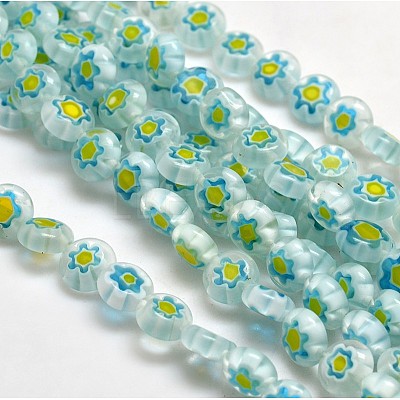 Handmade Millefiori Glass Flat Round Bead Strands X-LK-P011-18-1