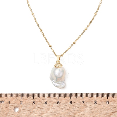 Nuggets Natural Baroque Keshi Pearl Pendant 304 Stainless Steel Satellite Chain Necklaces for Women NJEW-JN06030-1