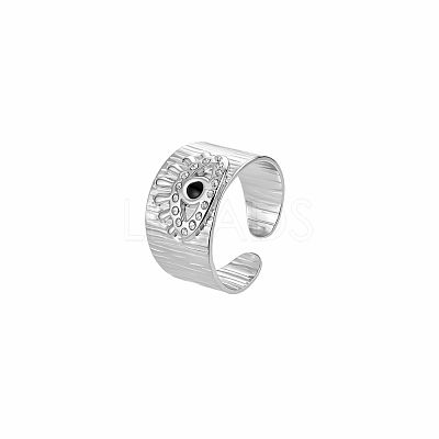 304 Stainless Steel Rhinestone Cuff Open Rings for Women CV9797-2-1