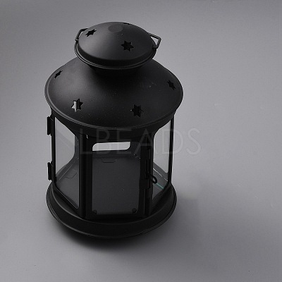 Portable Iron Candle Holder with Clear Glass Window AJEW-WH0299-85B-1