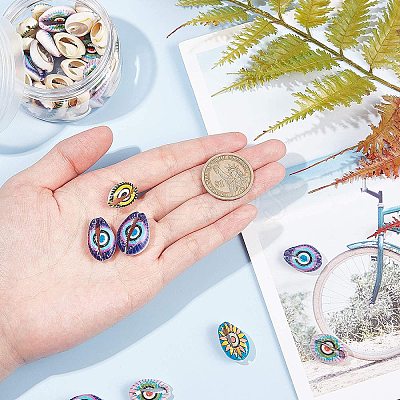 Printed Natural Cowrie Shell Beads SSHEL-NB0001-07-1