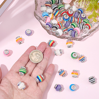 60Pcs Lantern-Shaped Striped Pattern Resin Rhinestone Beads KK-SC0007-83-1