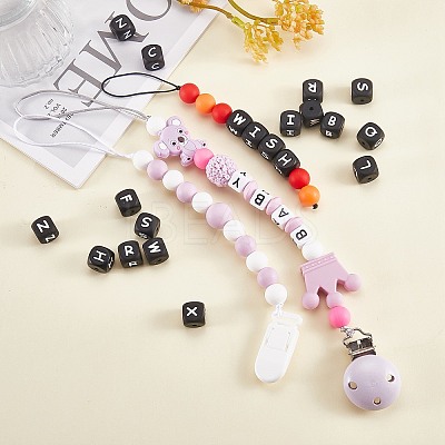 20Pcs Black Cube Letter Silicone Beads 12x12x12mm Square Dice Alphabet Beads with 2mm Hole Spacer Loose Letter Beads for Bracelet Necklace Jewelry Making JX433T-1